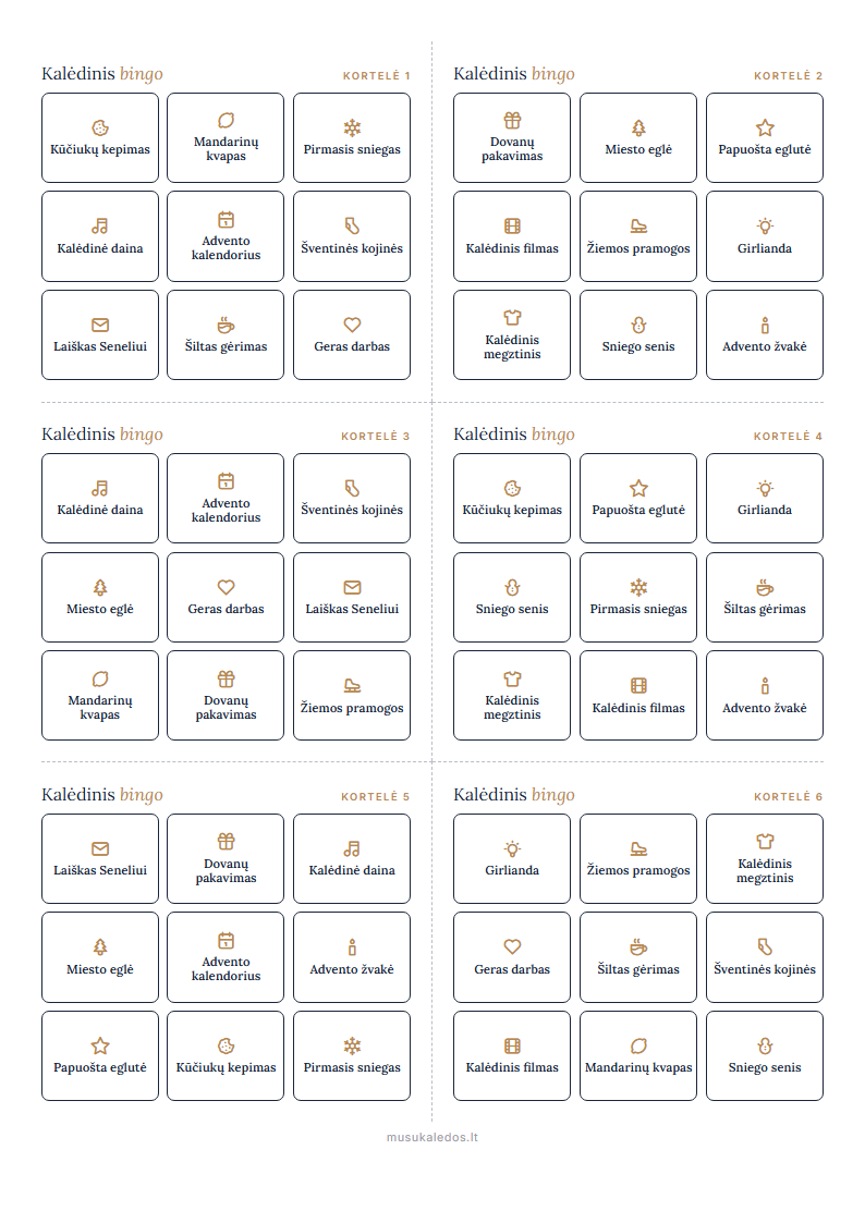 Kalėdinis bingo klasei: 30 skirtingų kortelių (PDF) – peržiūra
